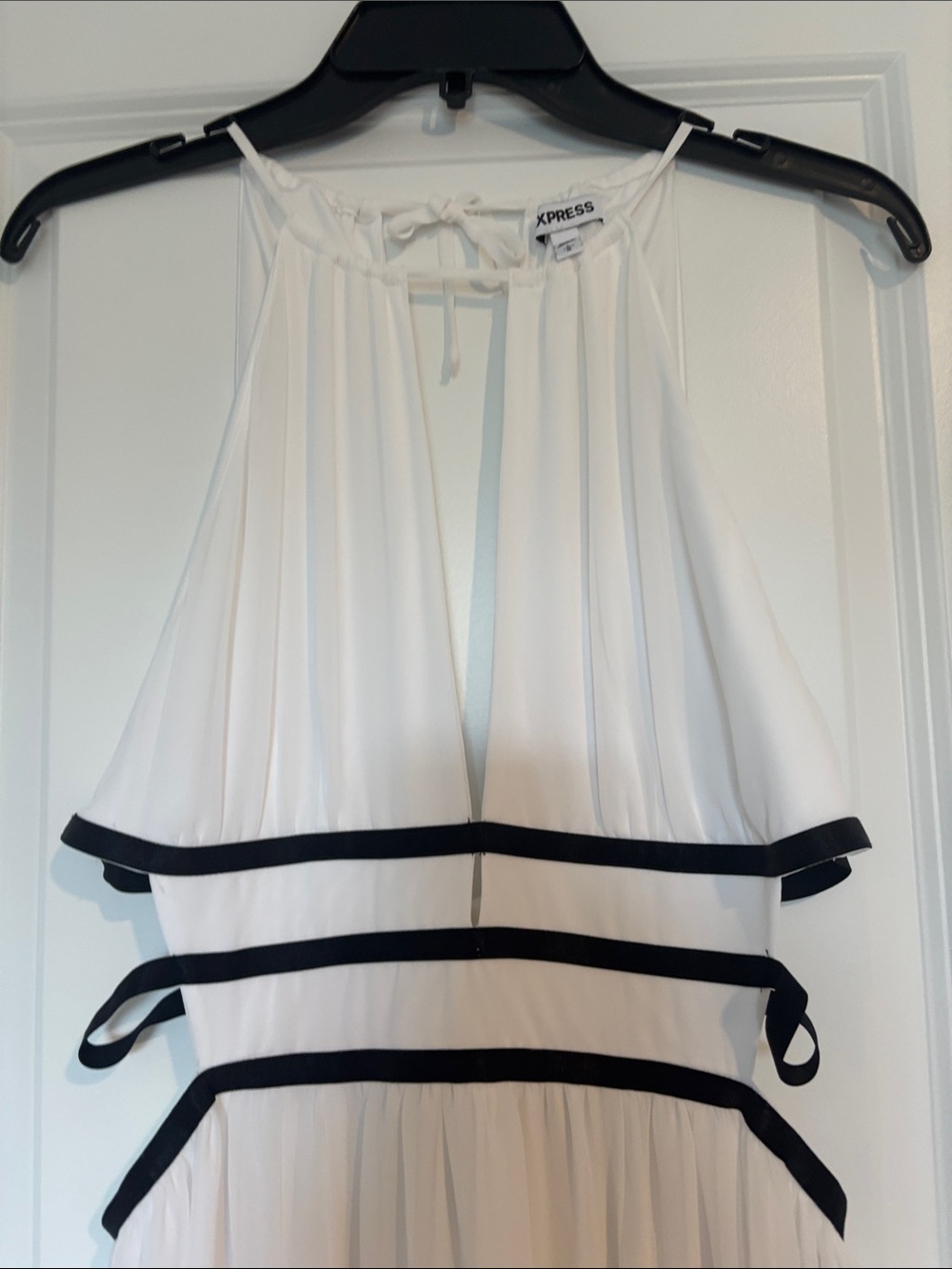 Express White Halter Maxi Dress with Black Waist Straps - Picture 6 of 10